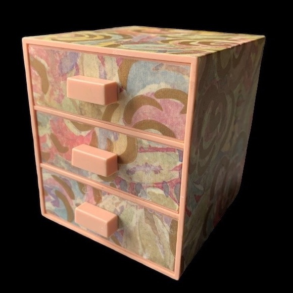Pretty Pink & Gold Floral Pattern Three Drawer Jewelry Box Organizer - Picture 2 of 5